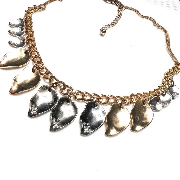 Jewelry - Multi Tone Leaf Necklace with Rhinestones